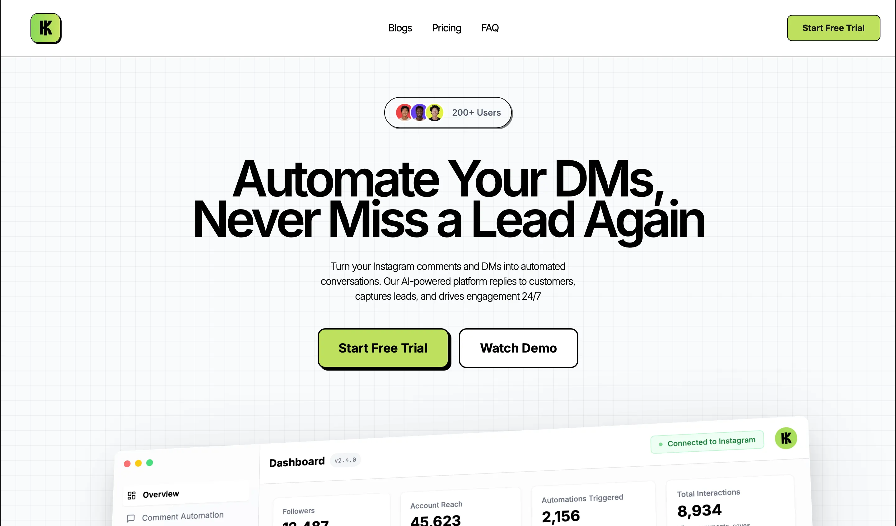 IceKulfi Instagram automation tool dashboard screenshot